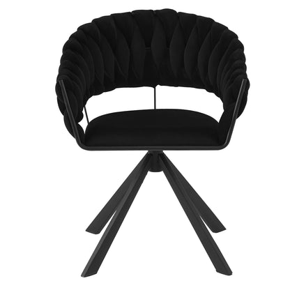 Draaibare Eetkamerstoelen - Moderne Fluwelen - Gestoffeerde Stoelen met Armleuning - Gewatteerd Comfort - Stoelen voor Keuken - Woonkamer of Slaapkamer - Set van 2 - Zwart