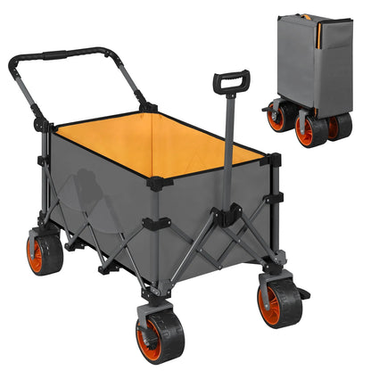 Bolderkar - Transportkar - Handkar - Bolderkar Opvouwbaar - Bolderwagen - met Remmen en Draagtas - Bolderkarren - voor Strand, Tuin, Camping en Alle Terreinen - Donkergrijs met Oranje Accenten