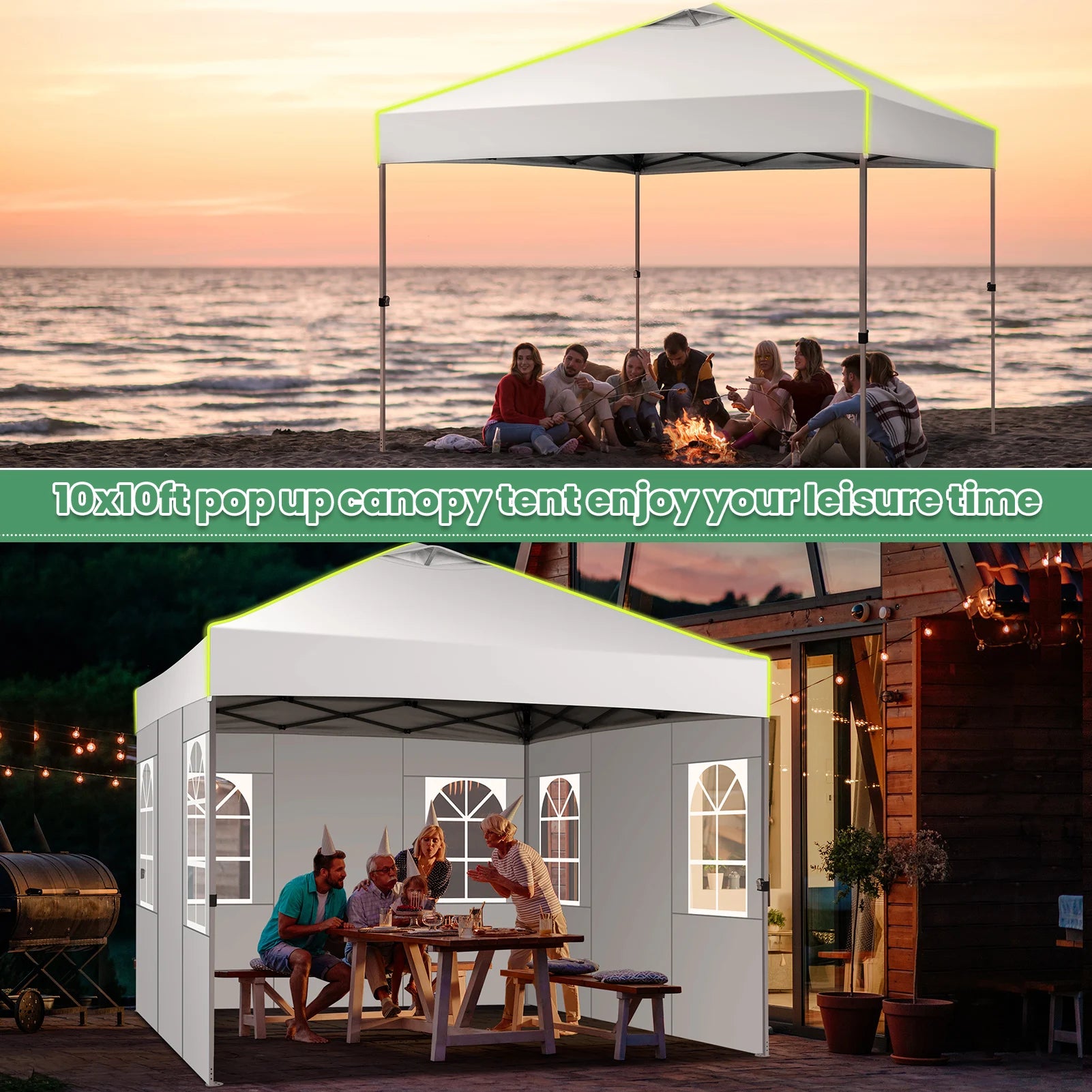 Partytent – Opzetbare Tent – Vouwtent – 3x3 Meter Partytent – Waterbestendig Oxford Doek – Verstelbare Hoogte - Wit - QUORE
