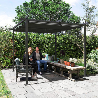 Outsunny Pergola 3x3m Garten Pavillon Terrassendachung aus Metall, Gartenpavillon mit Verstellbares Dach, UV Schutz 30+ Freistehender Sonnenschutz für Terrasse und Garten, Dunkelgrau - QUORE