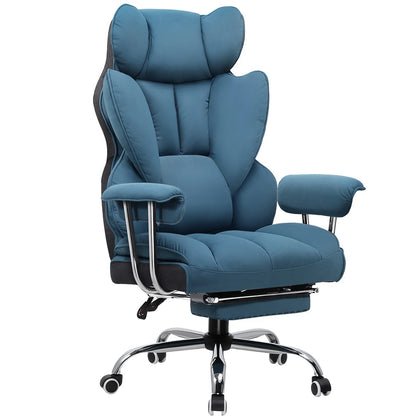 Gaming Stoel - Ergonomische Bureaustoel - Stoel - Bureaustoelen - met Voetsteun - Verstelbare Rugleuning - Vering en Dikke Zitting - Tot 150 kg - Stoffen Bekleding - Blauw