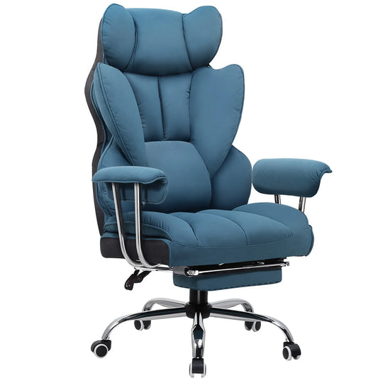 Gaming Stoel - Ergonomische Bureaustoel - Stoel - Bureaustoelen - met Voetsteun - Verstelbare Rugleuning - Vering en Dikke Zitting - Tot 150 kg - Stoffen Bekleding - Blauw