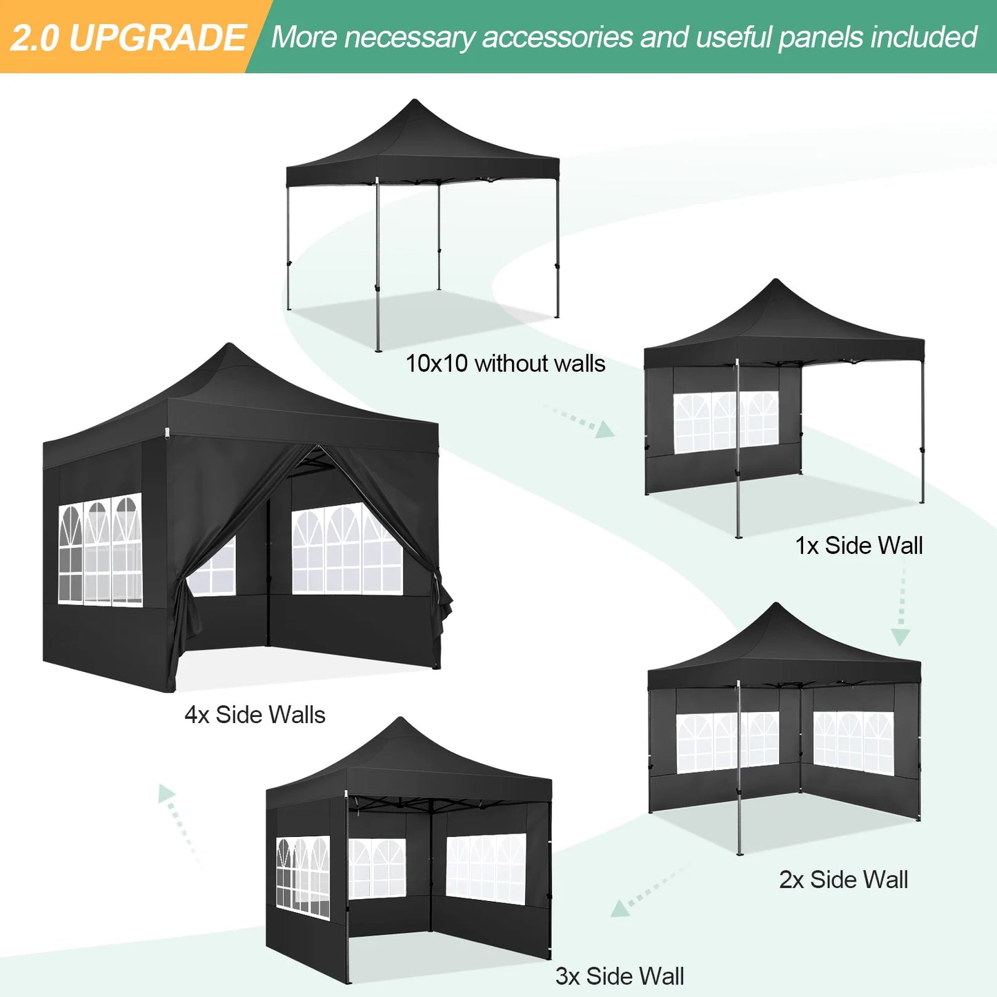 Tuinentent – Partytent – Pop-Up Luifeltent – Overkapping – Tent – Waterdicht Oxford Stof – Roestvrij Stalen Frame - 3x3m - Zwart - QUORE
