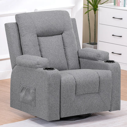 Relaxfauteuil – Relaxstoel – Fauteuil – TV-stoel – Draaifauteuil – Verstelbare Rugleuning tot 160° – 360° Draaibaar – Donkergrijs Stof – Zijvakken