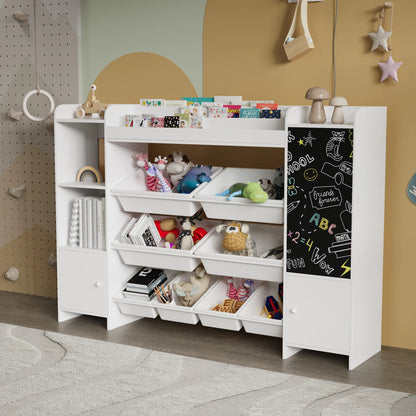 Kinderboekenplank – Kinderboekenrek – Speelgoedkast – Opbergrek Kind – Boekenkast Kinderkamer – Met Krijtbordwand – Afmetingen 137x30x94,5 cm – Veilig Milieuvriendelijk Hout