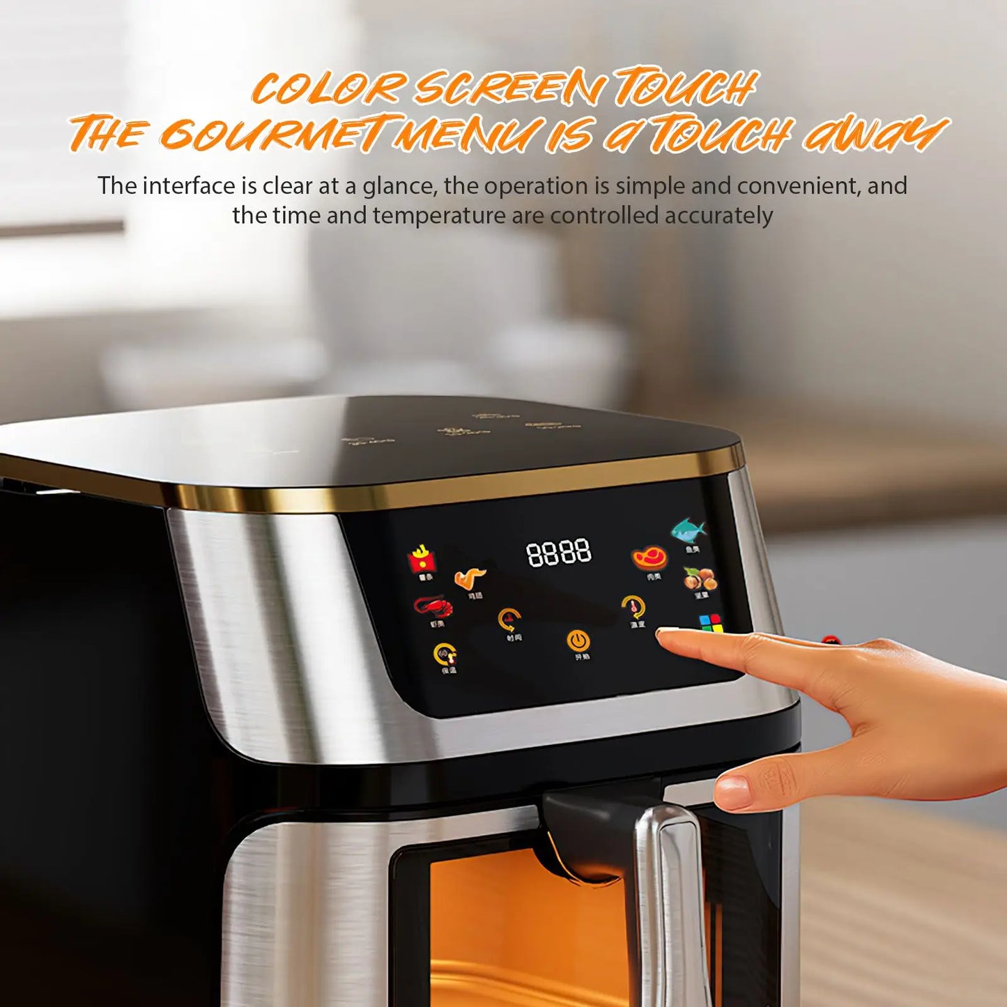 Heteluchtfriteuse – Airfryer - Airfryer Oven - 8L - 1400W - Airfryer Zonder Olie - LED Touchscreen - Kijkvenster - RVS - Hoge Temperatuur - Zwart