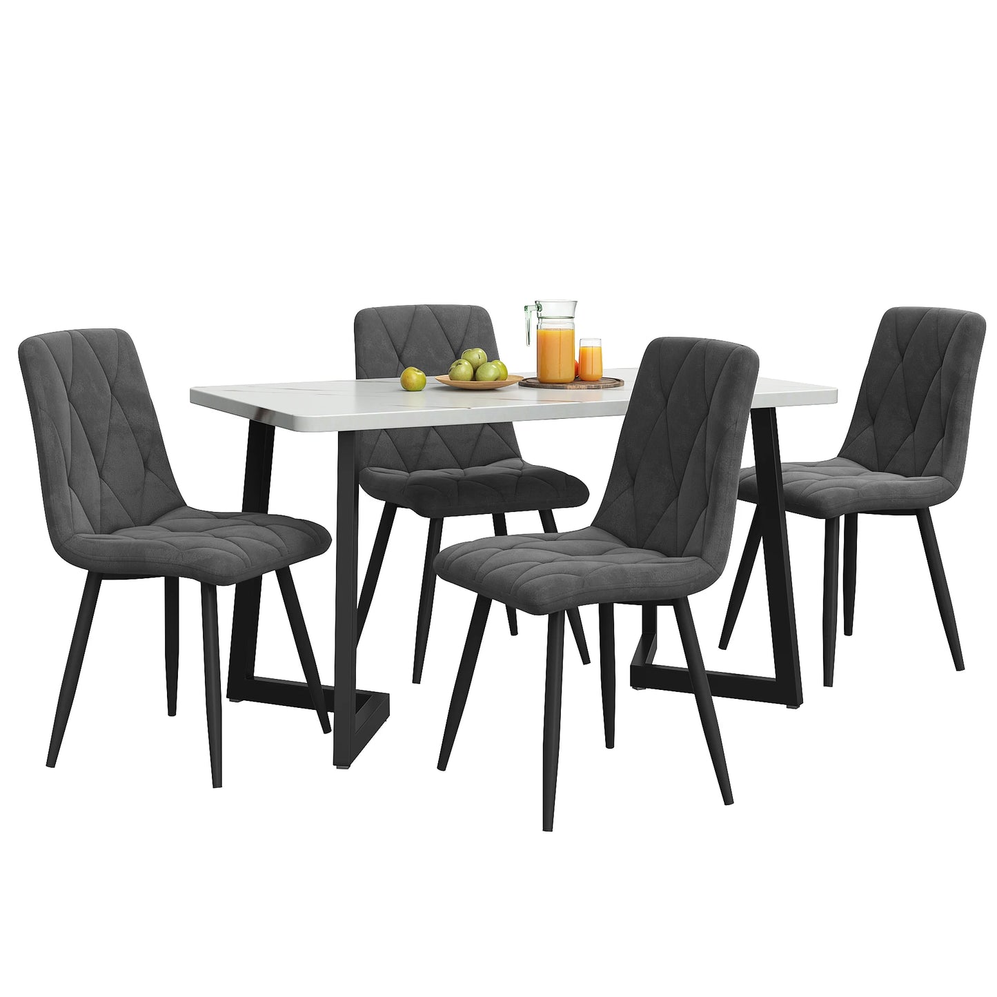 Eettafel Set – Eettafel Met Stoelen – Tafel En Stoelen – Velours Stoelen – Ruimtebesparend – Draagkracht 150 Kg - Zwart
