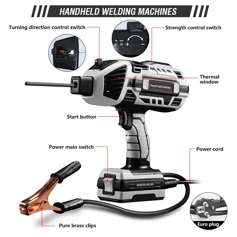 Handlasapparaat - Lasmachine - Lasapparaat - Draagbare Booglasmachine - 4600W - 110V/220V ARC Lastechniek met Digitale Weergave en Automatische Bediening - Grijs - QUORE