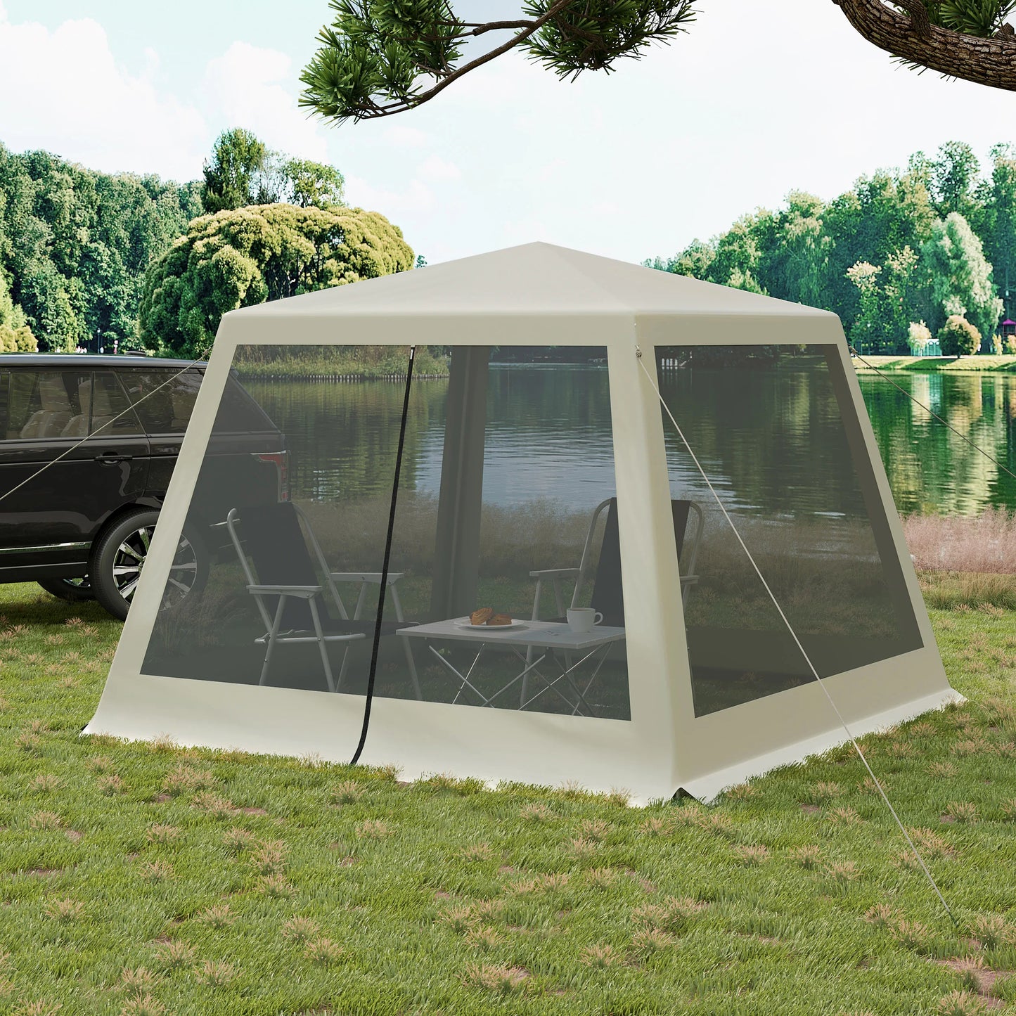 Tuinpaviljoen - met Muskietennet – Partytent - 3x3m - Kap - Waterdichte - Partytent - met Gaaswanden – Pergola voor Terras - Tuin of Feestjes Buiten - Beige