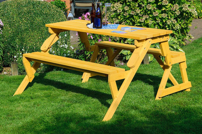 dobar® 29301FSCe Picknickbank, 2-in-1, groot, multifunctionele tuinbank, massief hout, zitbank en tafel voor 4 personen, outdoor zitmeubel, 138 x 144 x 77 cm, naturel