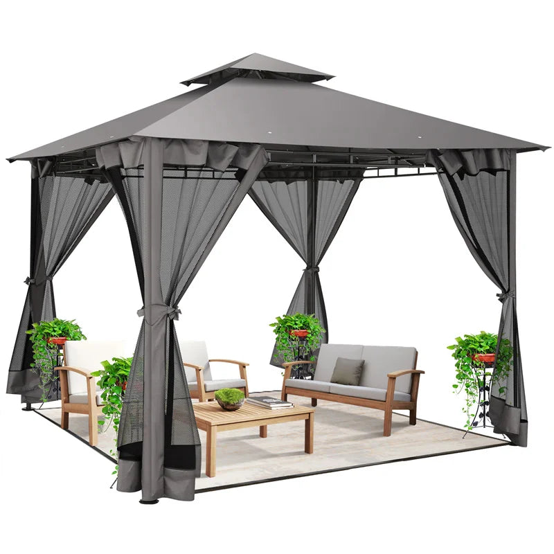Tuinpaviljoen – Overkapping – Tuinkamer – Buitenverblijf – Zonwering – Stevig Stalen Frame – Waterafstotend Polyester Doek - Khaki