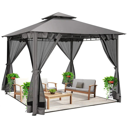 Tuinpaviljoen – Overkapping – Tuinkamer – Buitenverblijf – Zonwering – Stevig Stalen Frame – Waterafstotend Polyester Doek - Khaki