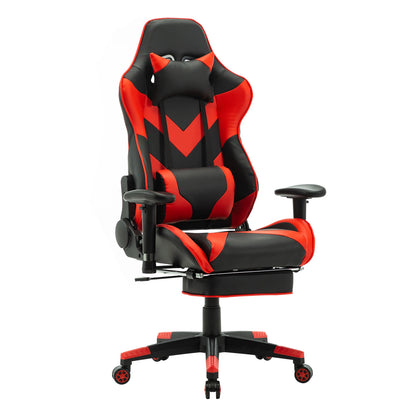 Gaming Stoel - Bureau – Racing - Ergonomische - Verstelbare - met Voetsteun - 155° Ligstand - Nekkussen - Lenden - Kunstleer – 360° Draaibare Wielen - Tot 136 kg Draagvermogen - Blauw Leer