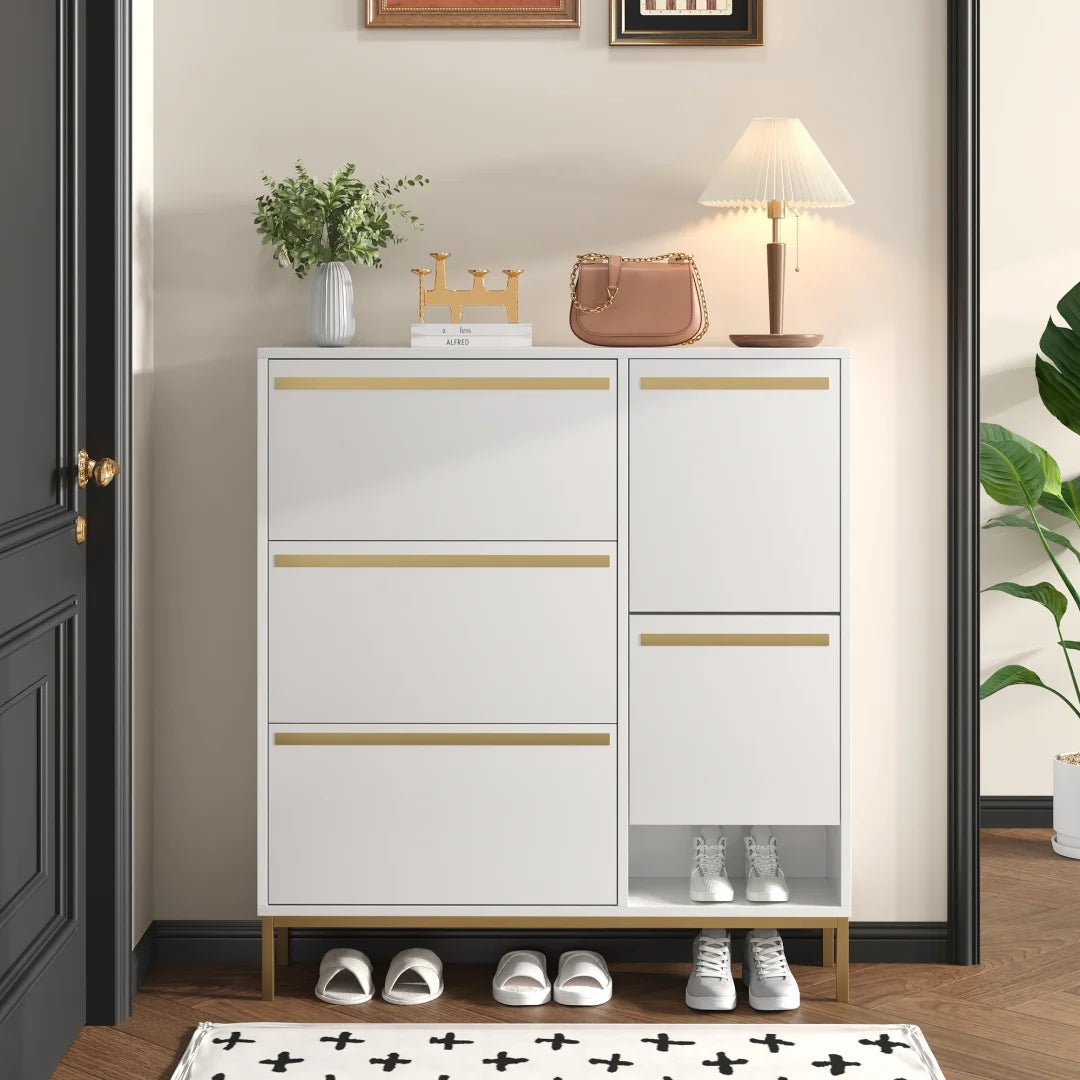 Schoenenkast – Schoenopberger – Schoenrek – Schoenmeubel – Zitbank – Uitschuifbaar – MDF – 15-22 Paar Schuien - 105 x 115,5 x 25 - Wit