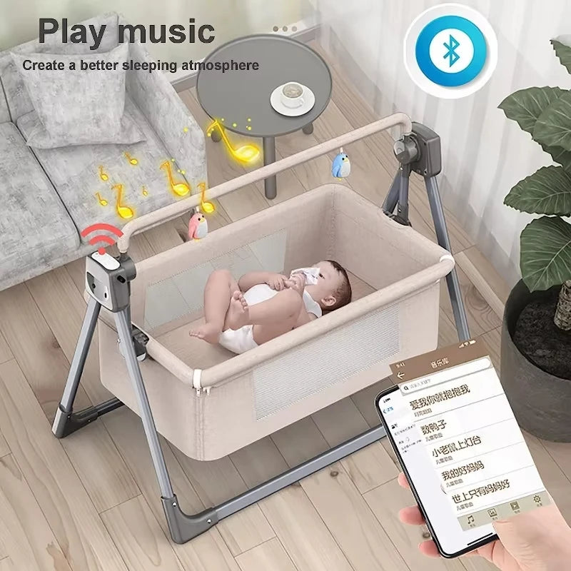 Co Sleeper - Baby Wieg - Wipstoel - Multifunctionele Elektrische Schommelstoel  - 0-3 Jaar - Intelligente Slaapfunctie – Afstandsbediening - Newborn Baby Slapen Mand – Weig - Khaki