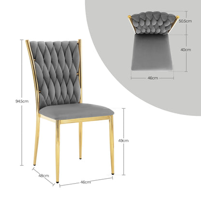 Eetkamerstoelen – Fluwelen Stoelen – Bureaustoelen – Comfortabele Stoelen – Set van 2 - Metalen Poten – Hoge Rugleuning - 59.5 x 47 x 94.5 cm - Donkergrijs