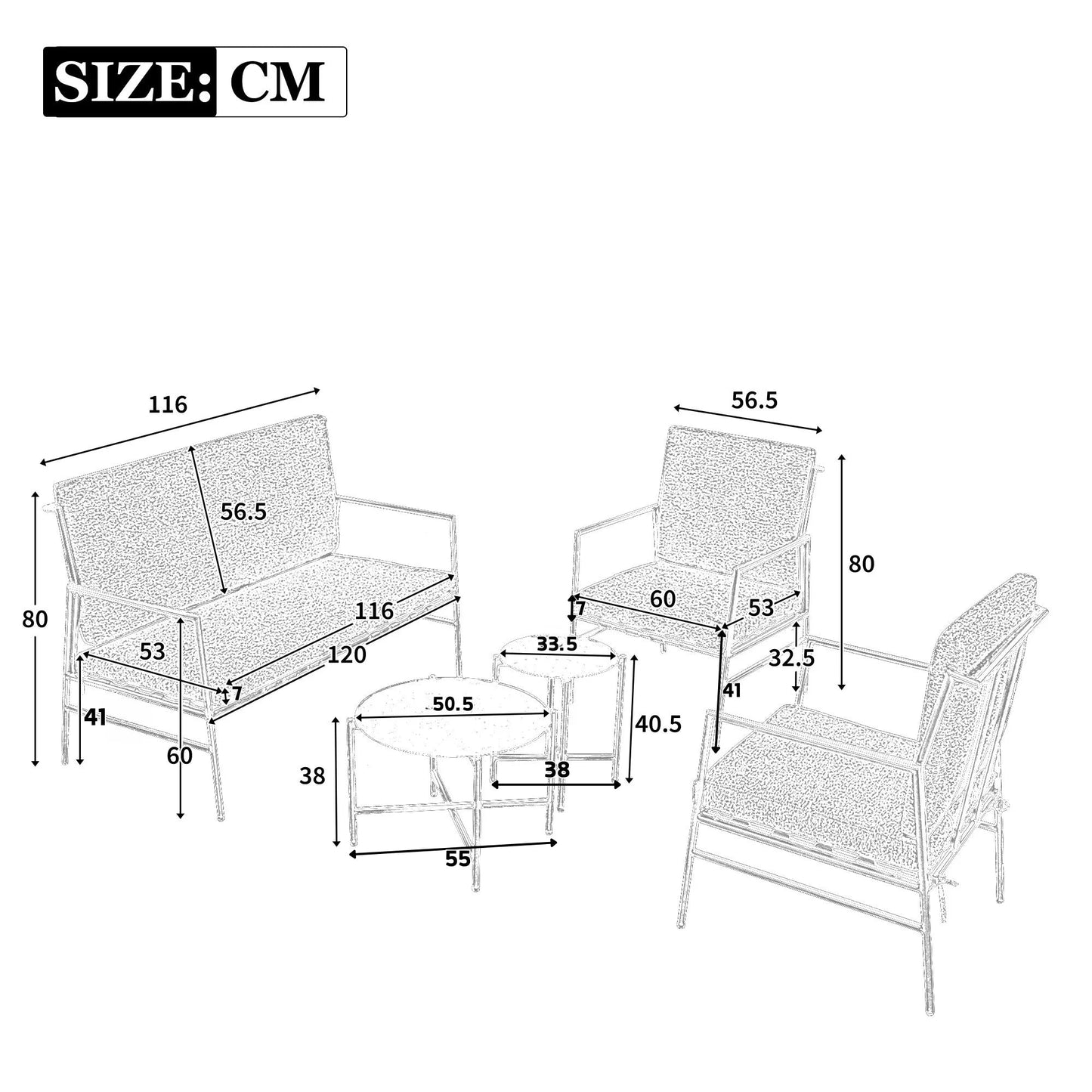 Loungeset Buiten – Tuinset – Loungesofa – Balkonmeubel – 4-Delige Set – Gegalvaniseerd Staal – Afneembare Wasbare Kussens