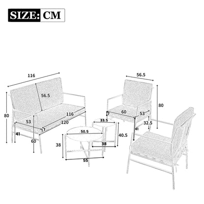 Loungeset Buiten – Tuinset – Loungesofa – Balkonmeubel – 4-Delige Set – Gegalvaniseerd Staal – Afneembare Wasbare Kussens