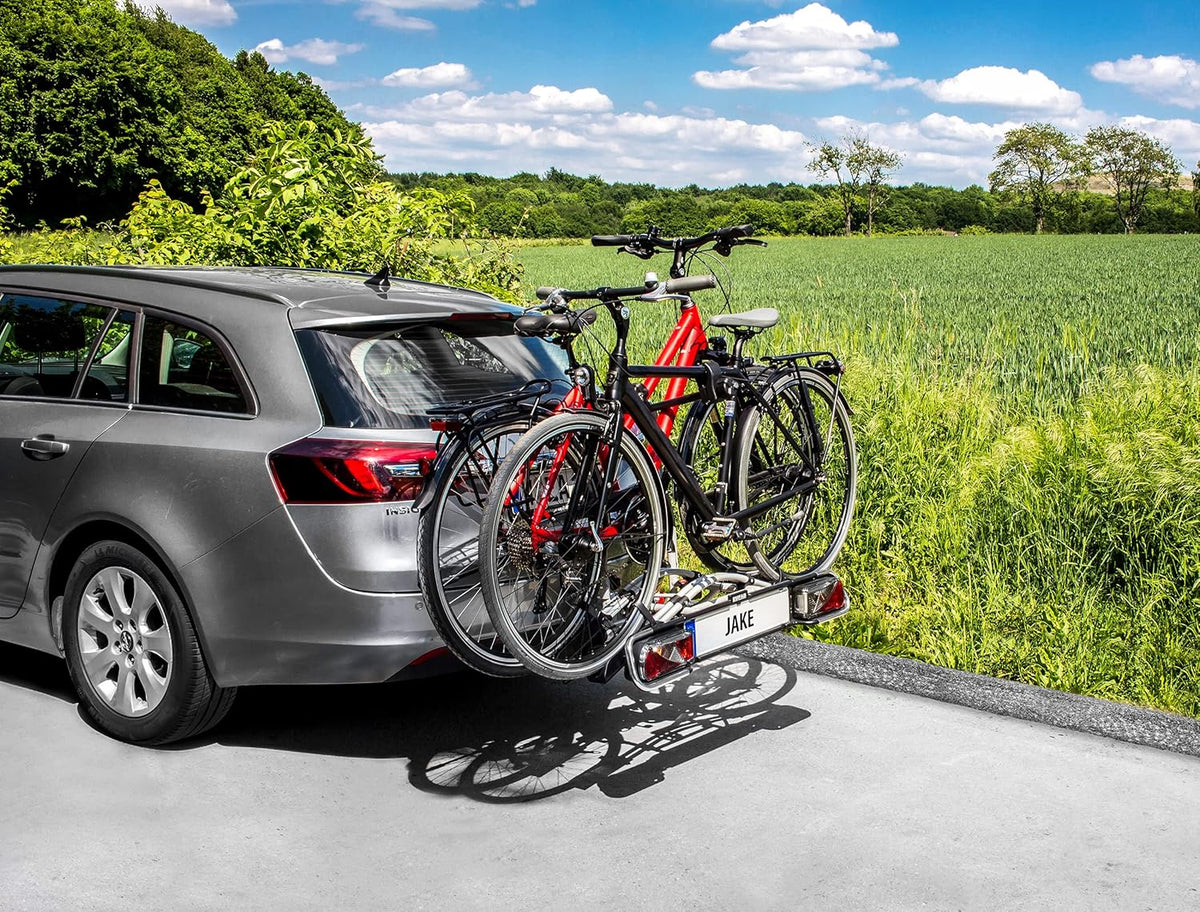 EUFAB 11510 JAKE Bicycle Rack for E-Bikes, Partly Pre-Assembled, Expandable, Anti-Theft Protection, for 2 Bikes, Towbar - QUORE