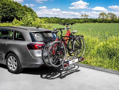EUFAB 11510 JAKE Bicycle Rack for E-Bikes, Partly Pre-Assembled, Expandable, Anti-Theft Protection, for 2 Bikes, Towbar - QUORE