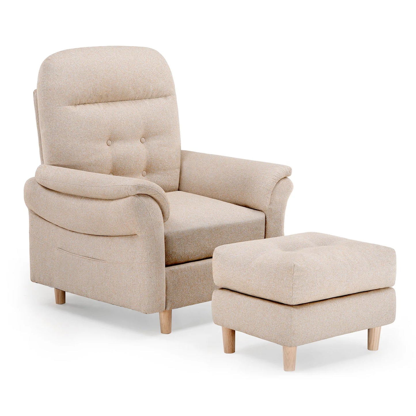 Relaxstoel – Verstelbare Stoel – Zitstoel – Fauteuil – Voetenbank – 4-Standen Rugleuning – Opbergruimte Voetenbank - Beige