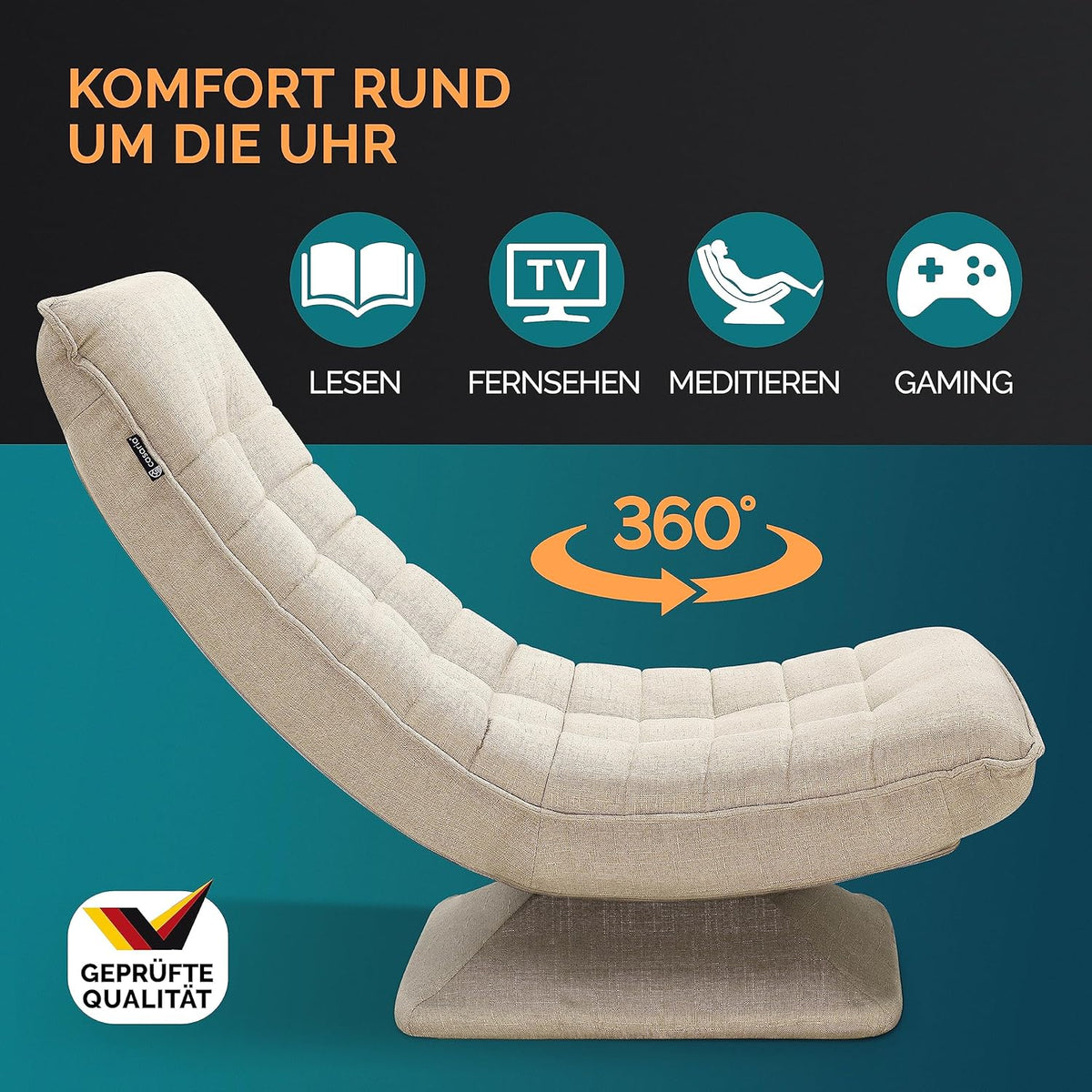 CASARIA Armchair Adjustable 360° Rotatable Foldable Max 150kg 58x57x84cm Fabric Living Room Gaming Sofa Chair Chair Cream - QUORE