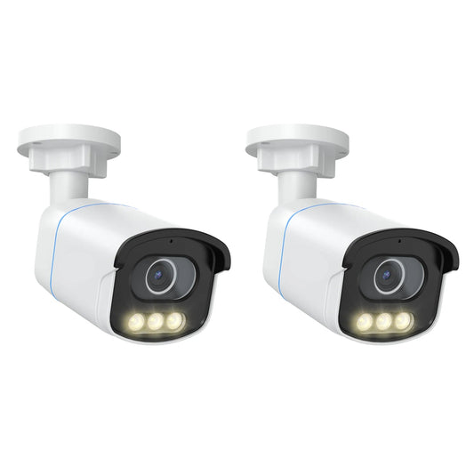 Security Camera - Outdoor Camera with Night Vision - Camera Surveillance - 2-Pack - 5MP 3K - PoE - IP Camera - AI People - Vehicle Detection - Built-in Microphone - 4500K Warm Light - Waterproof IP66 - 330x330x83mm