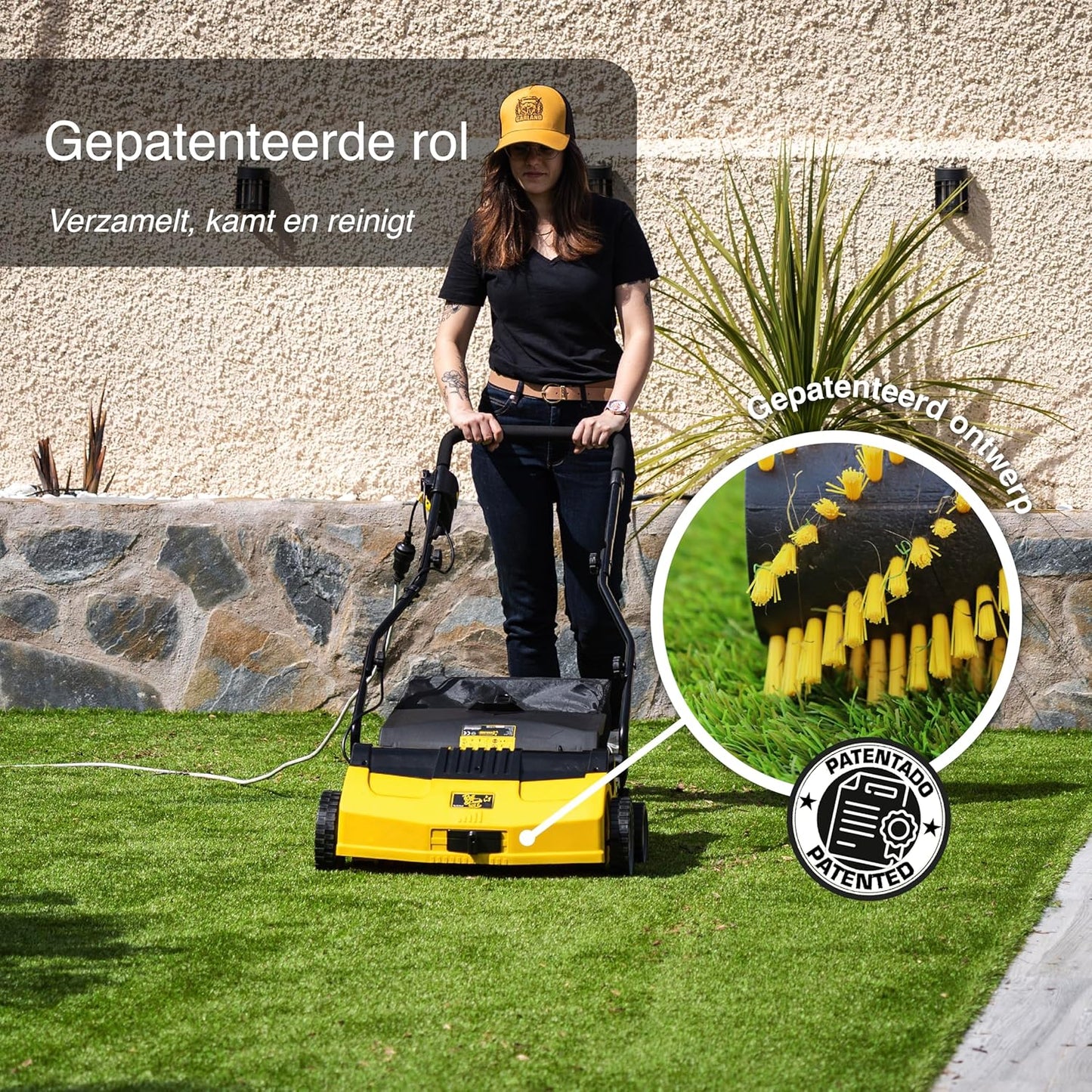 Kunstgrasveger – Kunstgrasborstel – Grasveger – Elektrische Veegmachine – Kunstgrasreinigingsmachine – 1600 Watt Plug-in Motor – Verstelbaar Inklapbaar Stuur