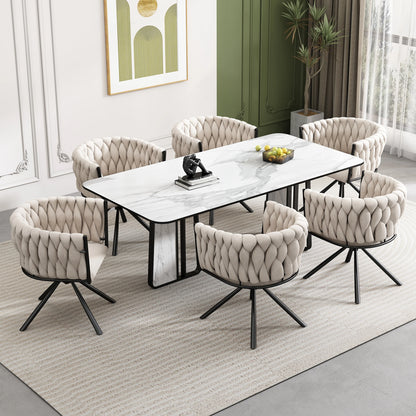 Eetkamerstoel – Set van 2 - Draaistoel – Velvet Stoel – Comfortabele Stoel – Ergonomisch Design – 360° Draaifunctie – Metalen Poten - Beige