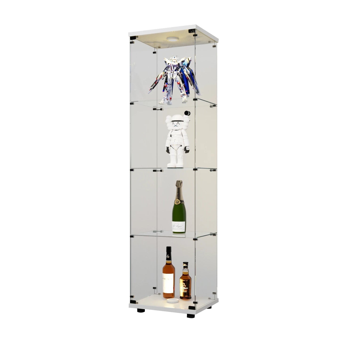 Vitrinekast – Glazen kast – Opbergkast – Verzamelkast – Displaykast – Temperglaasde deuren – LED-verlichting – 4 glazen planken – Met slot – Zwart