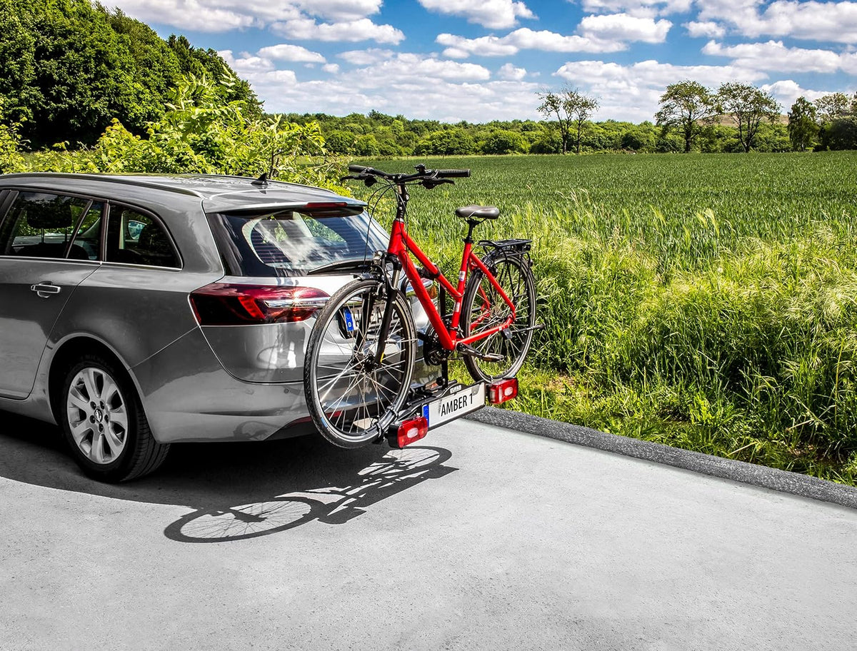 EUFAB 11559 fietsendrager AMBER 1, geschikt voor e-bike, gedeeltelijk voorgemonteerd, voor 1 fiets, voor trekhaak,voor 1 fiets,Zwart