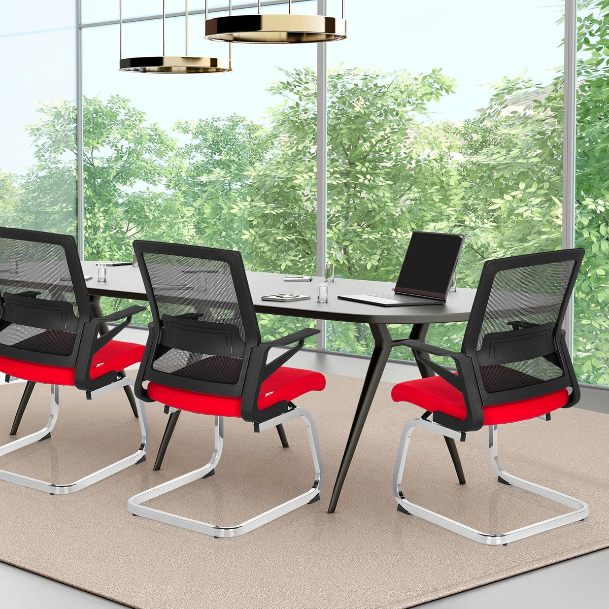 hjh OFFICE 732080 bezoekersstoel Inventor V stof/netrug zwart rood stoel cantilever met lendensteun