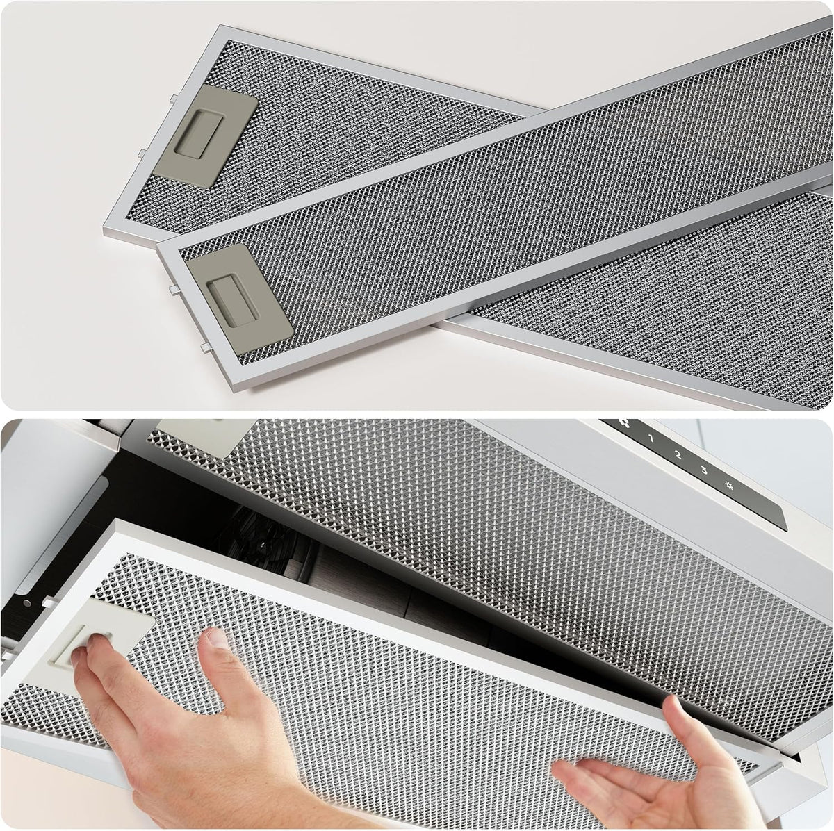 CIARRA CBCS6909A A+ afzuigkap 60cm, 600 m³/h,3 standen, geïntegreerde platte afzuigkap, met CBCF055 actieve koolfilter, zilver - QUORE