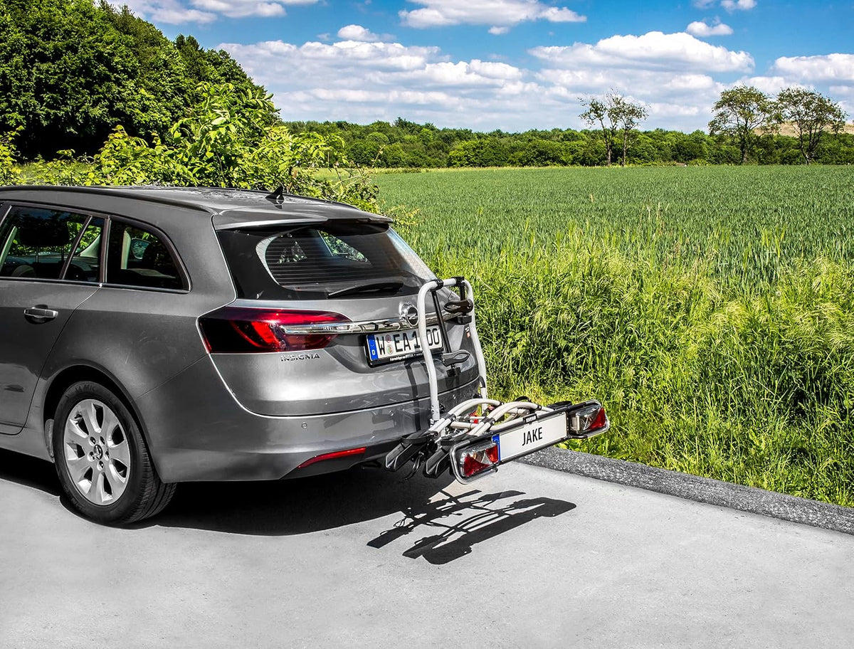 EUFAB 11510 JAKE Bicycle Rack for E-Bikes, Partly Pre-Assembled, Expandable, Anti-Theft Protection, for 2 Bikes, Towbar - QUORE