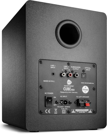 wavemaster CUBE NEO black - rek-luidsprekersysteem (50 Watt) met Bluetooth-streaming, digitale aansluiting en IR-afstandsbediening, actieve boxen, gebruik voor TV/Tablet/Smartphone, zwart (66380)