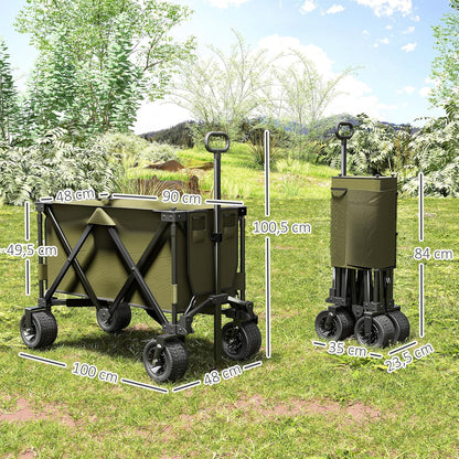 Outsunny Handcart Folding Handcart with Adjustable Handle, Pockets, Green - QUORE