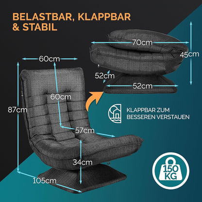 CASARIA Armchair Adjustable 360° Rotatable Foldable Max 150kg 58x57x84cm Fabric Living Room Gaming Sofa Chair Chair Black - QUORE