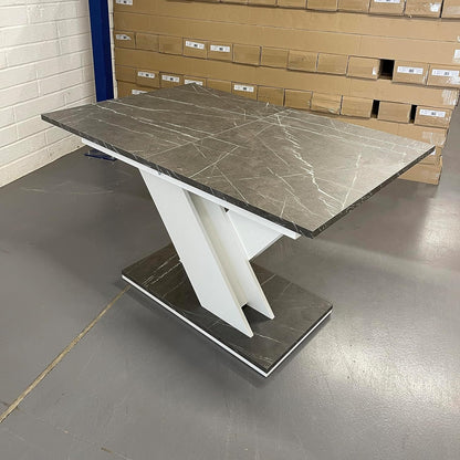 Uitschuifbare Eettafel – Uitklapbare Tafel – Verstelbare Tafel – Eetkamertafel – Tafel Met Marmerlook – 120-160 cm Lengte – Wit V-Vormig Onderstel