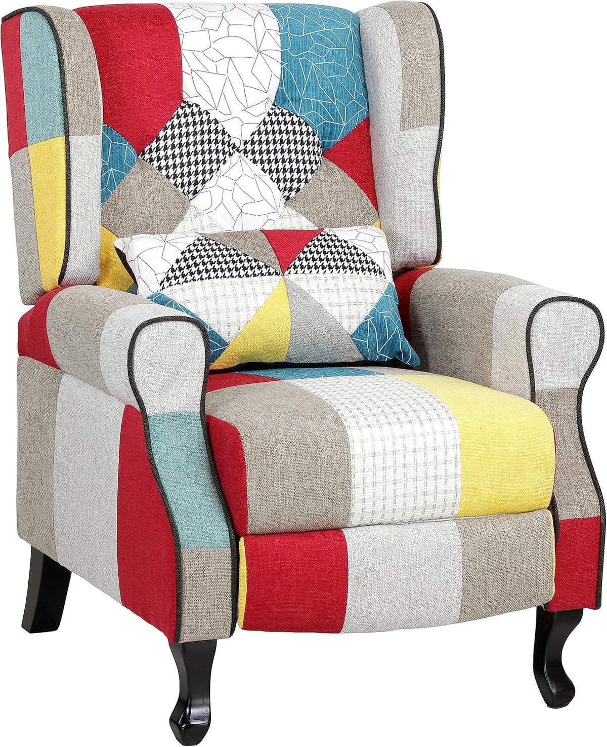 Relaxstoel – Fauteuil – Lounge Chair – Leunstoel – Zithoekstoel – Patchwork Design – Gestoffeerde Voetensteun