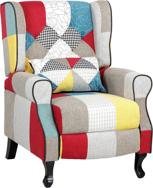 Relaxstoel – Fauteuil – Lounge Chair – Leunstoel – Zithoekstoel – Patchwork Design – Gestoffeerde Voetensteun