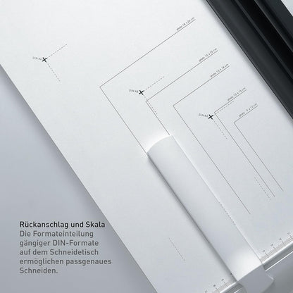 Hefboomsnijder – Papiersnijmachine, Papiersnijder, Papiertrimmer, Guillotinesnijder – Tot DIN A4 en 15 vellen van 70 g/m² – Met duidelijke maataanduiding en verstelbare achteraanslag