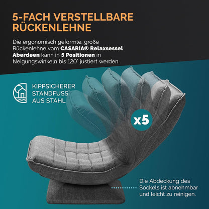 CASARIA® Armchair Adjustable 360° Rotatable Foldable Max 150kg 58x57x84cm Fabric Living Room Gaming Sofa Chair Chair Grey