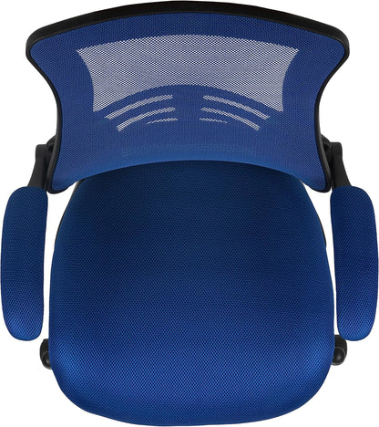 Flash Furniture Tekenstoel met middelhoge rugleuning, ergonomische bureaustoel met opklapbare armleuningen en verstelbare voetring, perfect voor thuiskantoor, blauw
