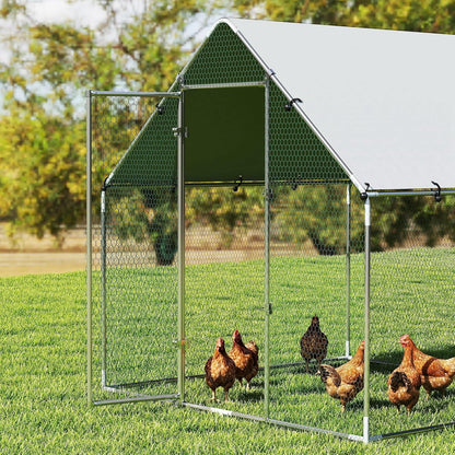 PawHut chicken coop 2x2x2m with access, galvanised steel, weatherproof UV roof, lockable door, chicken coop for rabbits, ducks, geese, silver - QUORE