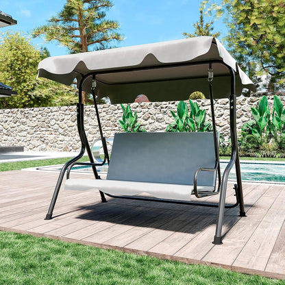 Schommelbank 3-zits met verstelbaar zonnedak, gevoerd kussen, robuust frame van gelakt staal, voor buiten, tuin, balkon, terras, zwembad, 170 x 110 x 153 cm (grijs)