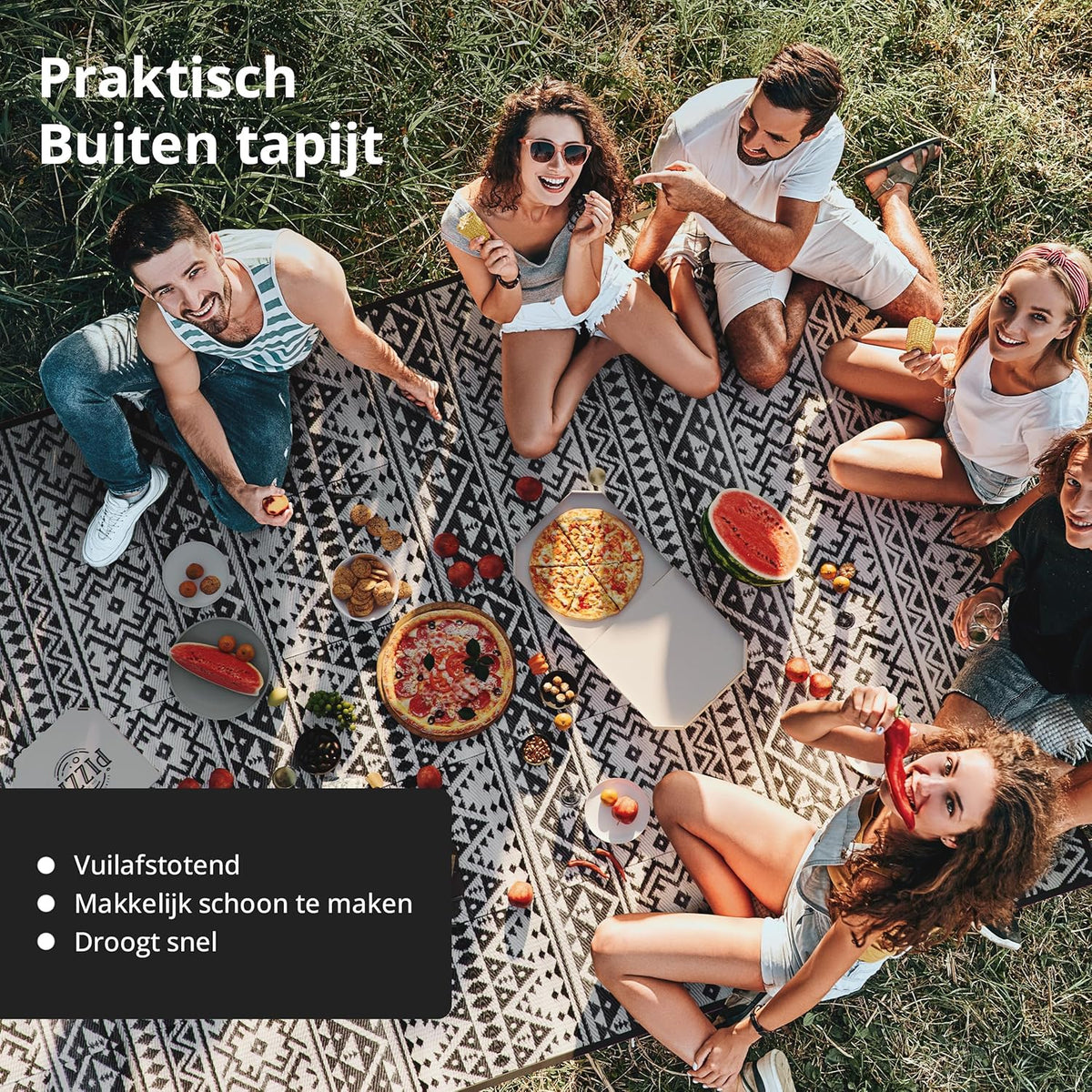 EVOCAMP Buitentapijt, waterdicht en lichtgewicht, picknickkleed zwart wit, buitenkleed camping, buitentapijt dubbelzijdig, buitentapijten patio zwart-wit, buitentapijten op dek (Grijs, 300 x 400 cm)
