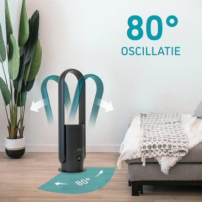 Draadloze 2in1 Torenventilator – Ventilator, Luchtreiniger, Standventilator, Mobiele Ventilator – 6 Uur Batterij – HEPA 14 Filter & UV Desinfectie – Grijs