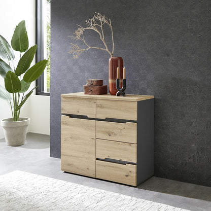 Ladekast – Commode – Opbergkast – Dressoir – Kast – Modern Design – Artisan Eikenlook Met Grafiet – 90x82x38 cm – Veel Opbergruimte