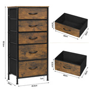Ladenkast - Dressoir Kasten - Ladekast met 5 Stoffen Lades - Vintage Houtlook – Stabiele Opbergkast - Metaal Frame – Voor Slaapkamer - Woonkamer - Hal - 45.5x95.5 x30cm - Vintage Kleur