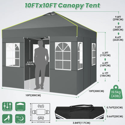 Partytent – Opzetbare Tent – Vouwtent – 3x3 Meter Partytent – Waterbestendig Oxford Doek – Verstelbare Hoogte-  Grijs - QUORE